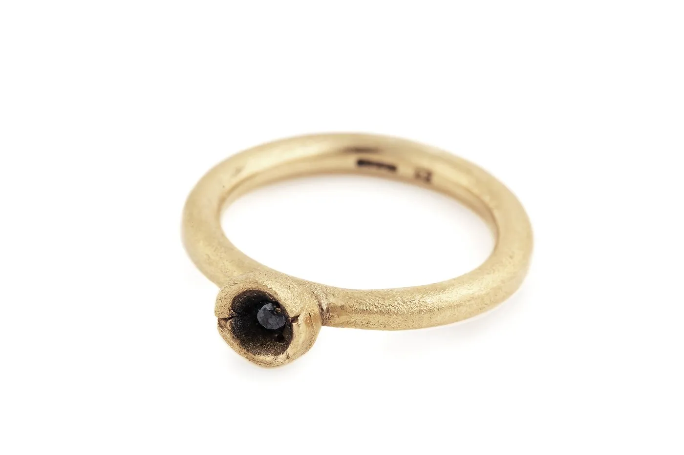 dovile bertulyte gold black diamond solitaire alternative engagement ring understated stone