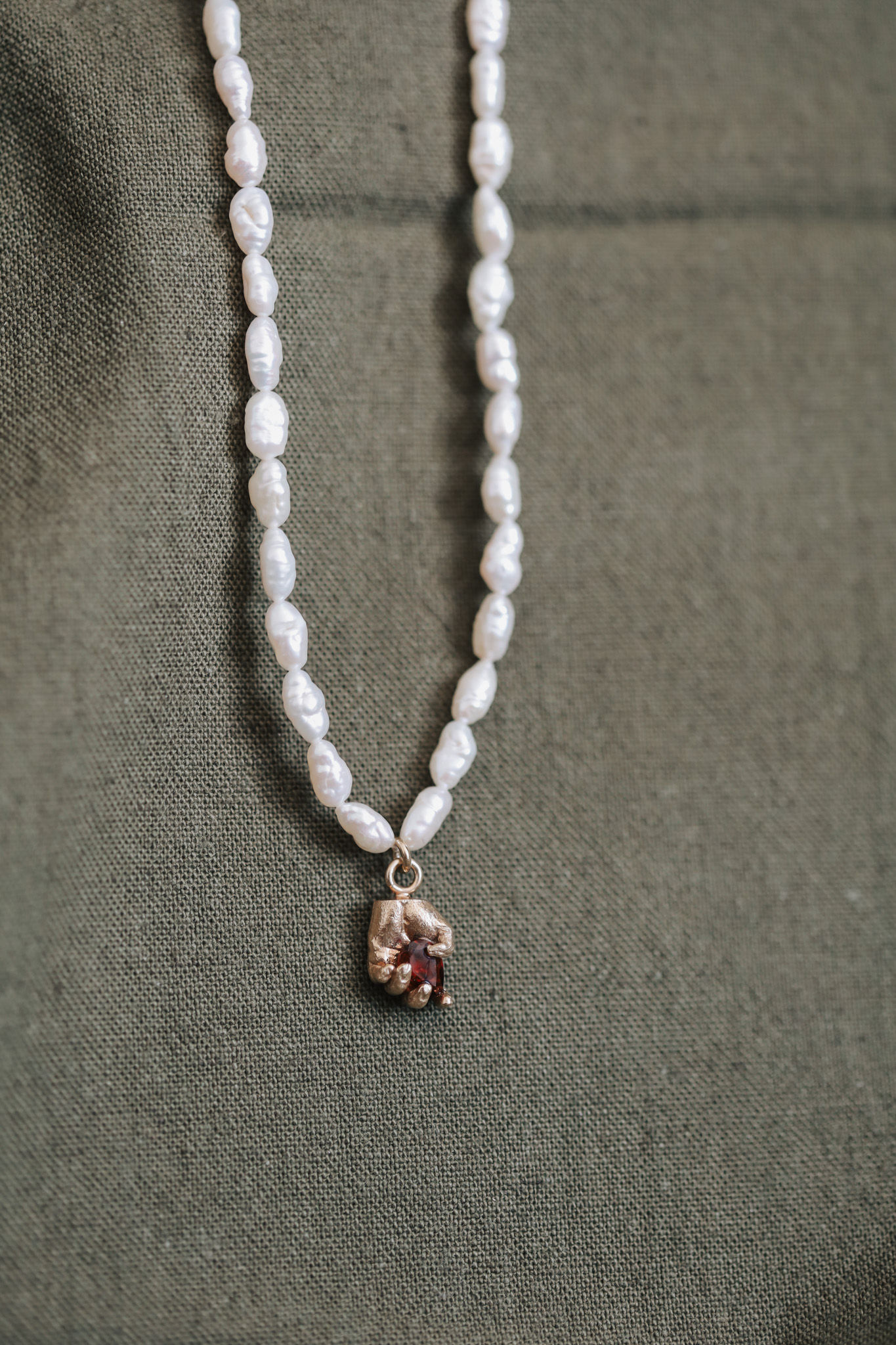 Alexandra | One of a Kind 9ct Gold Red Garnet & Pearl Pendant - Image 2