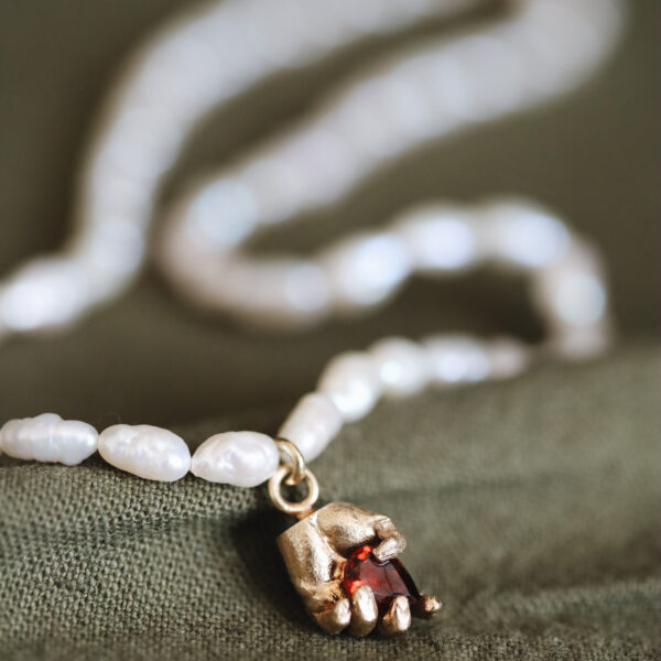 Alexandra | One of a Kind 9ct Gold Red Garnet & Pearl Pendant