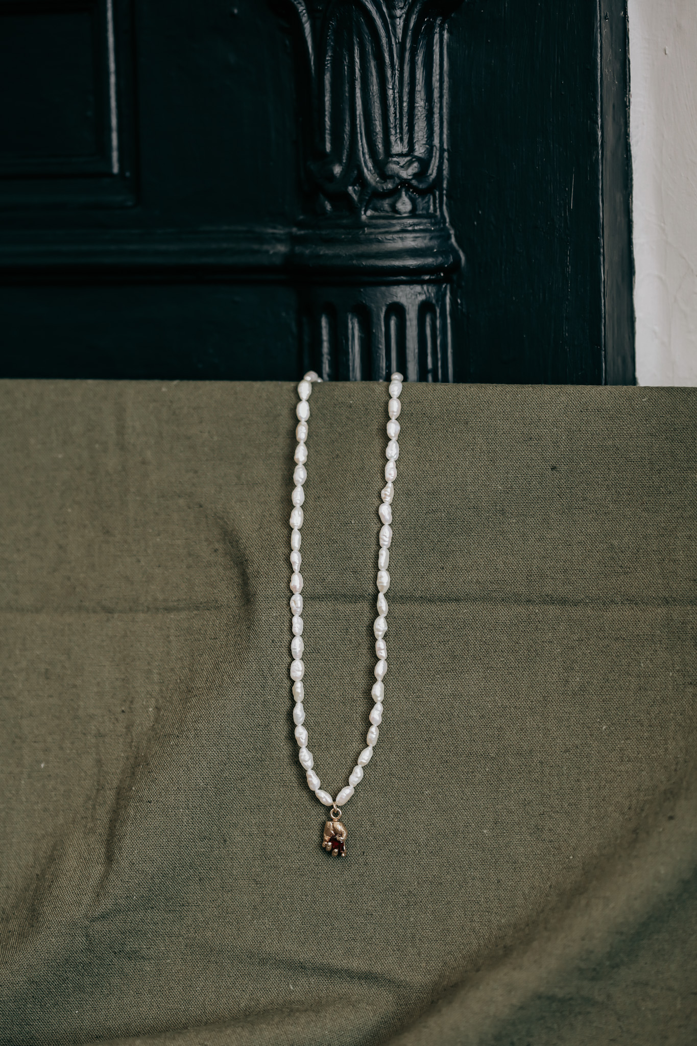 Alexandra | One of a Kind 9ct Gold Red Garnet & Pearl Pendant - Image 4