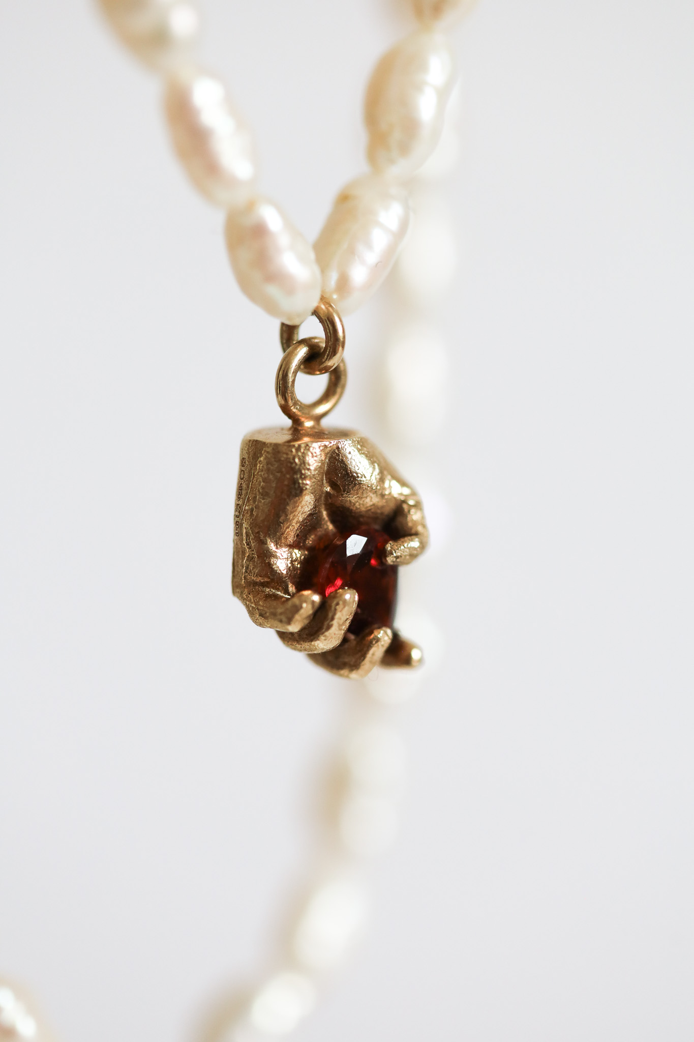 Alexandra | One of a Kind 9ct Gold Red Garnet & Pearl Pendant - Image 8