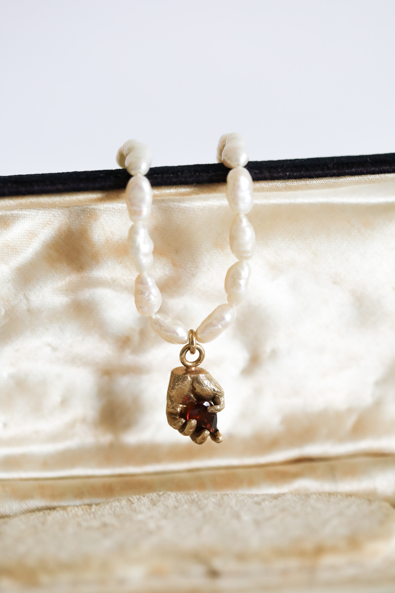 Alexandra | One of a Kind 9ct Gold Red Garnet & Pearl Pendant - Image 12