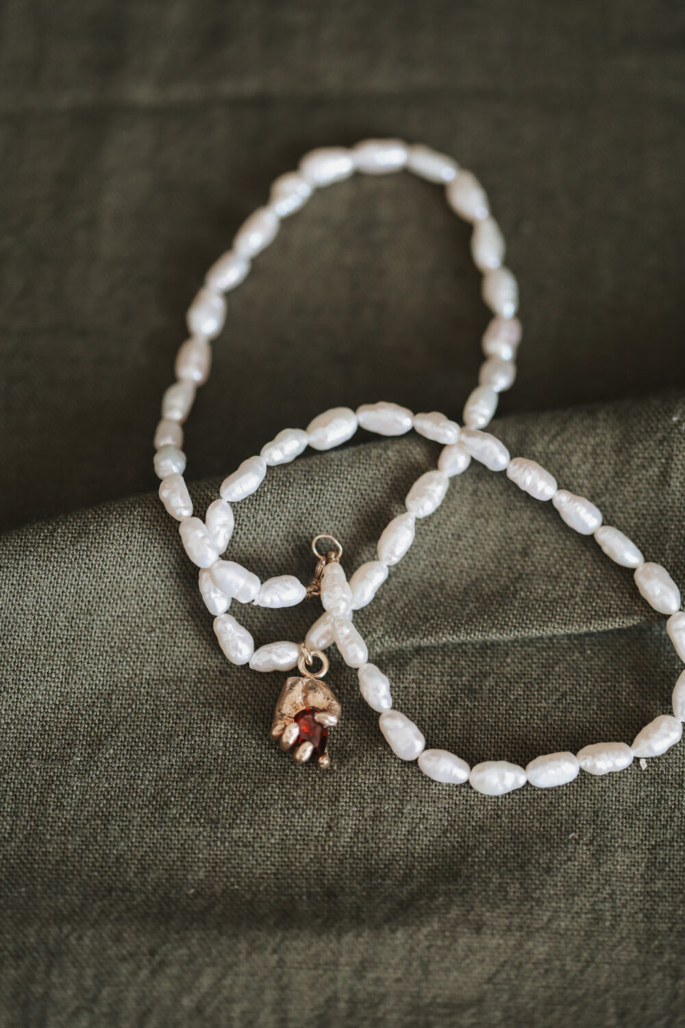 Alexandra | One of a Kind 9ct Gold Red Garnet & Pearl Pendant - Image 5