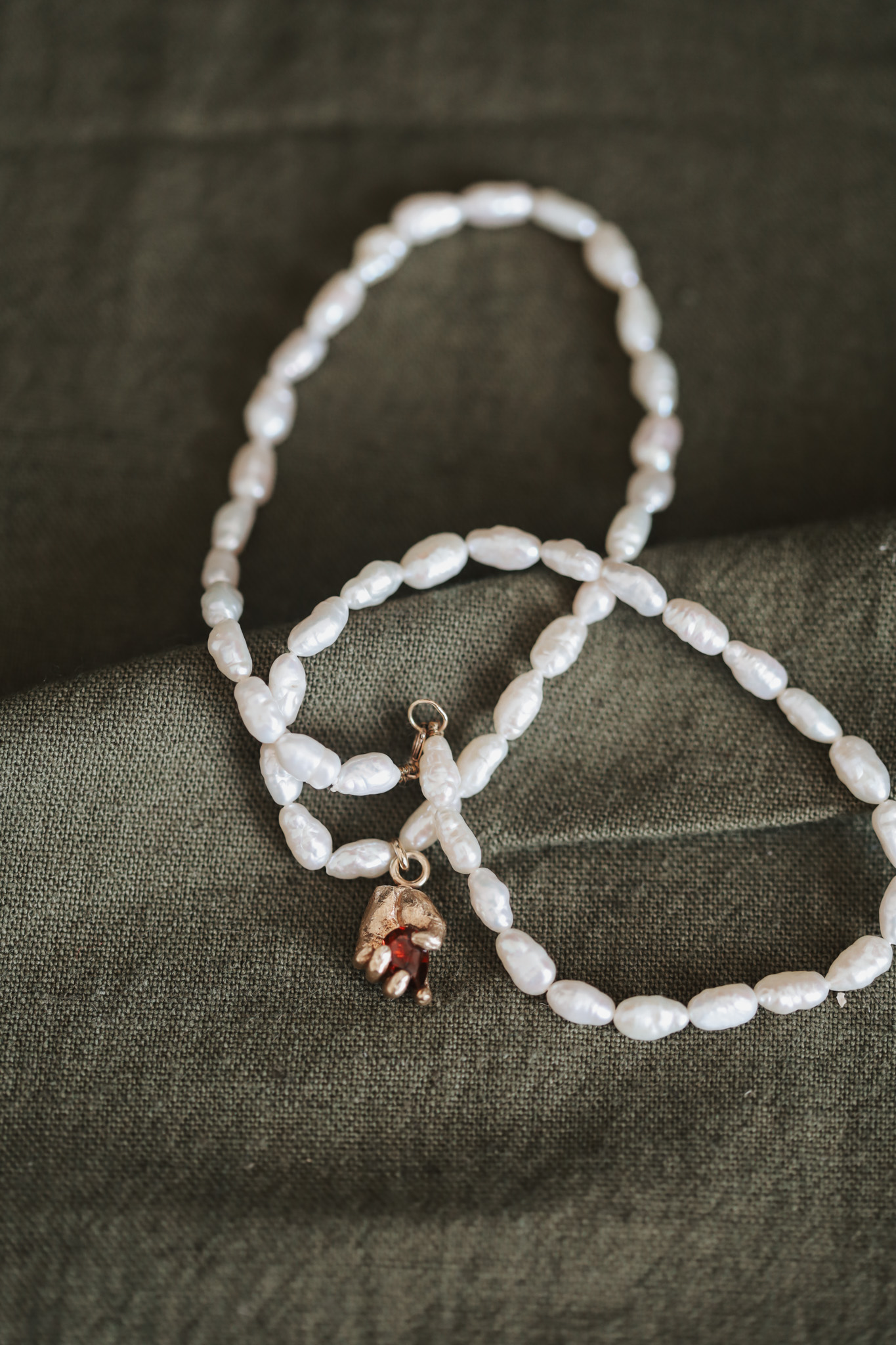 Alexandra | One of a Kind 9ct Gold Red Garnet & Pearl Pendant - Image 5