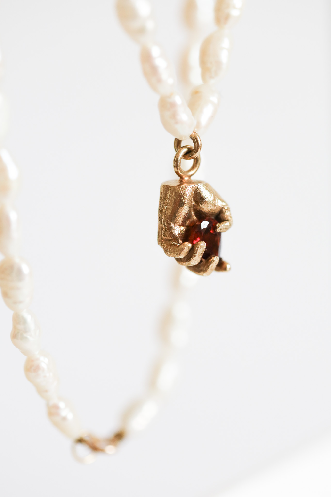 Alexandra | One of a Kind 9ct Gold Red Garnet & Pearl Pendant - Image 13