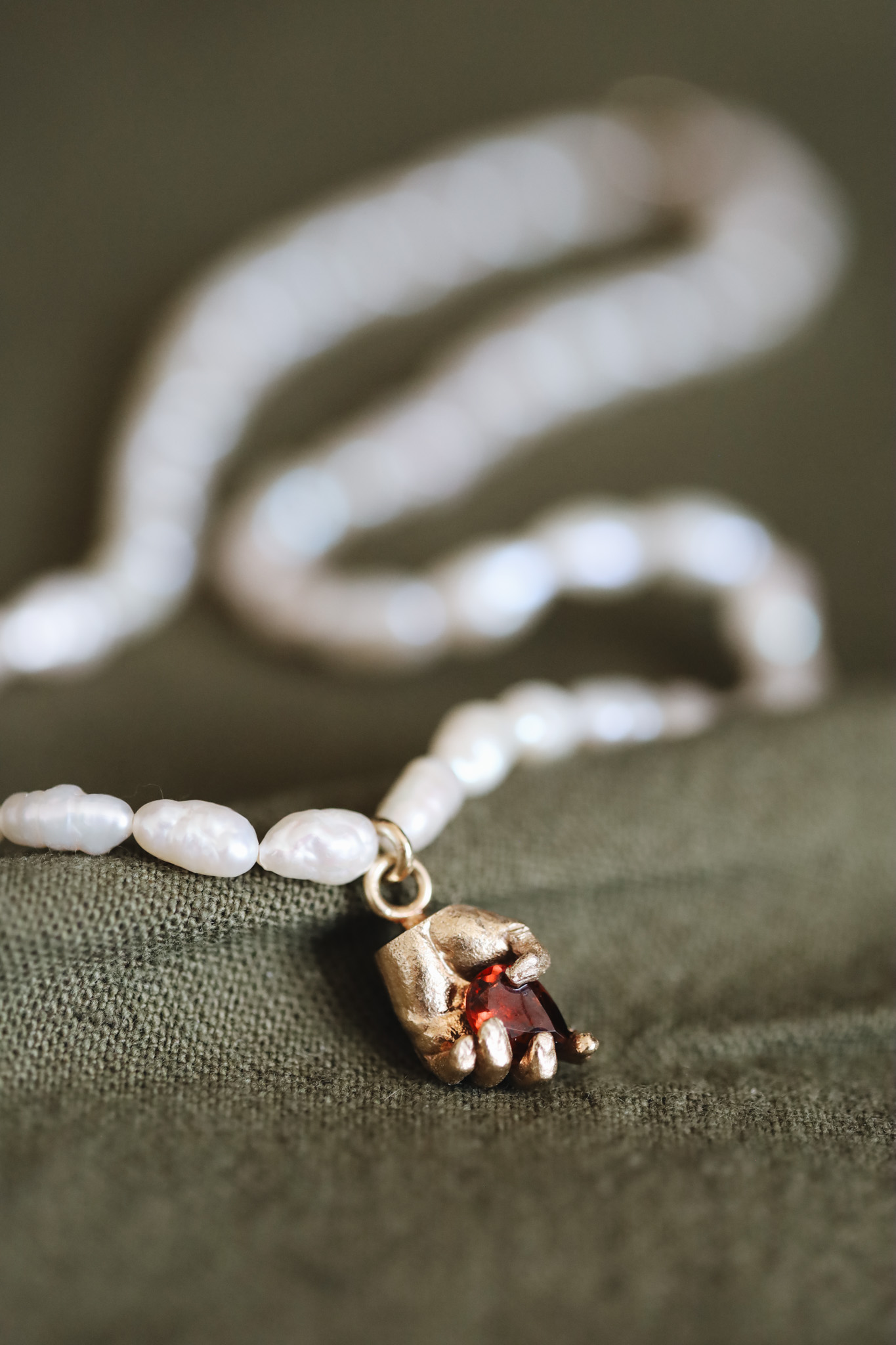 Alexandra | One of a Kind 9ct Gold Red Garnet & Pearl Pendant - Image 6
