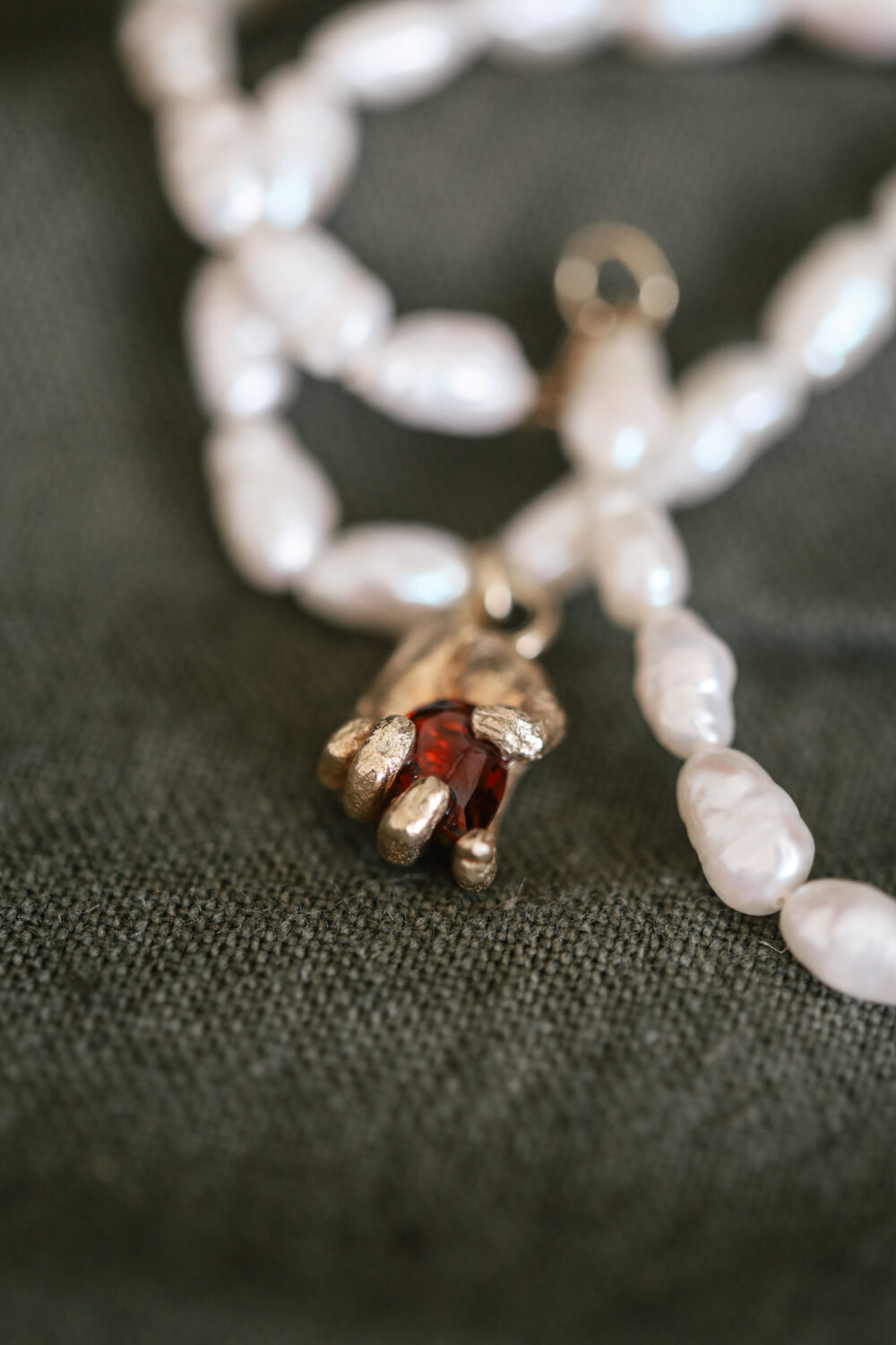 Alexandra | One of a Kind 9ct Gold Red Garnet & Pearl Pendant - Image 7