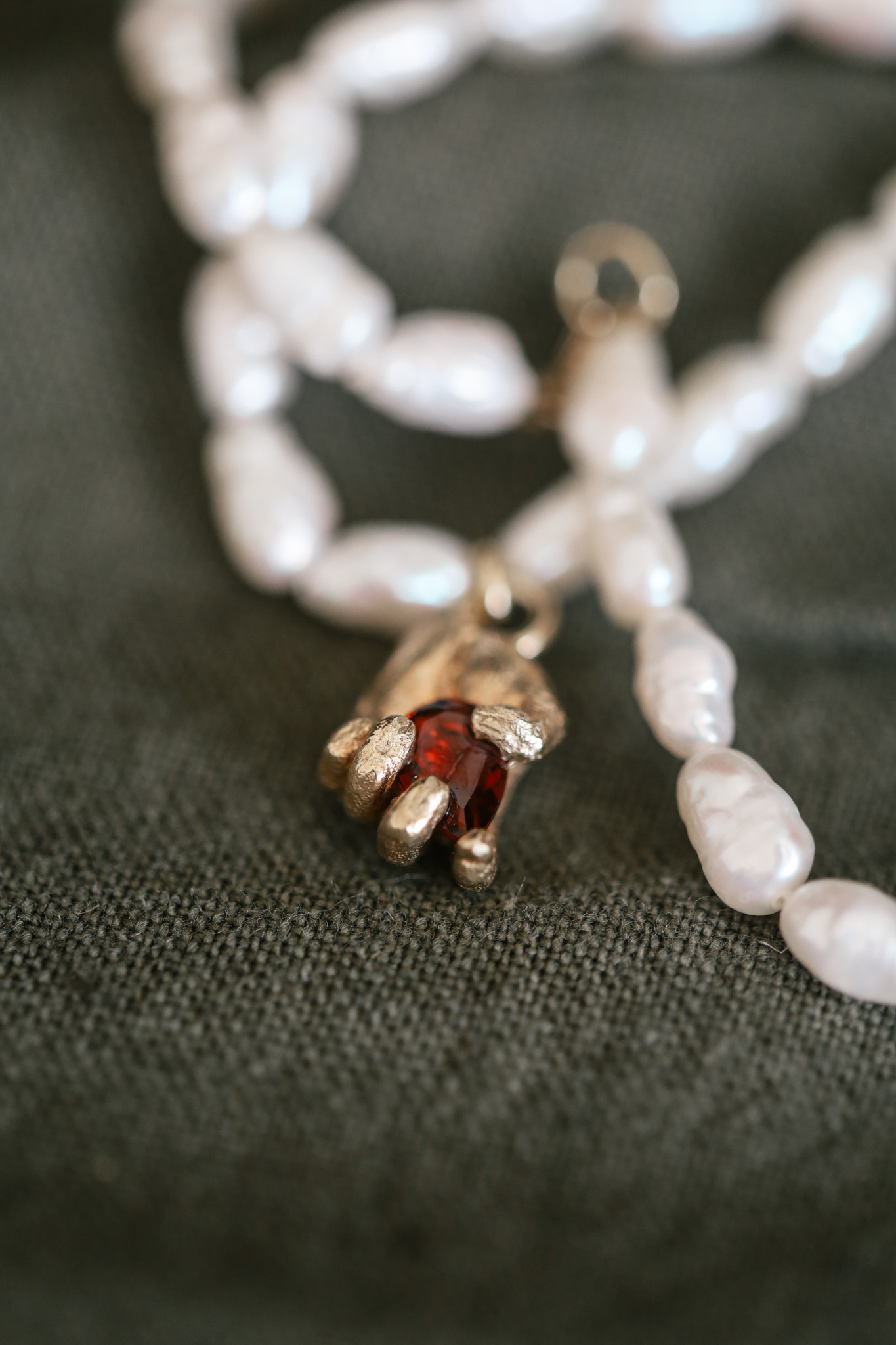 Alexandra | One of a Kind 9ct Gold Red Garnet & Pearl Pendant - Image 7