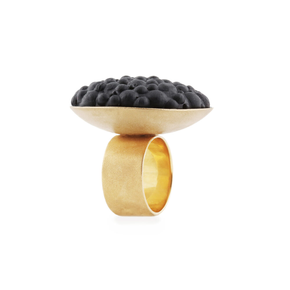 dovile b. / Charcoal Silicone Sphere Silver Ring