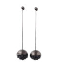 sphere black silicone silver dangling earrings
