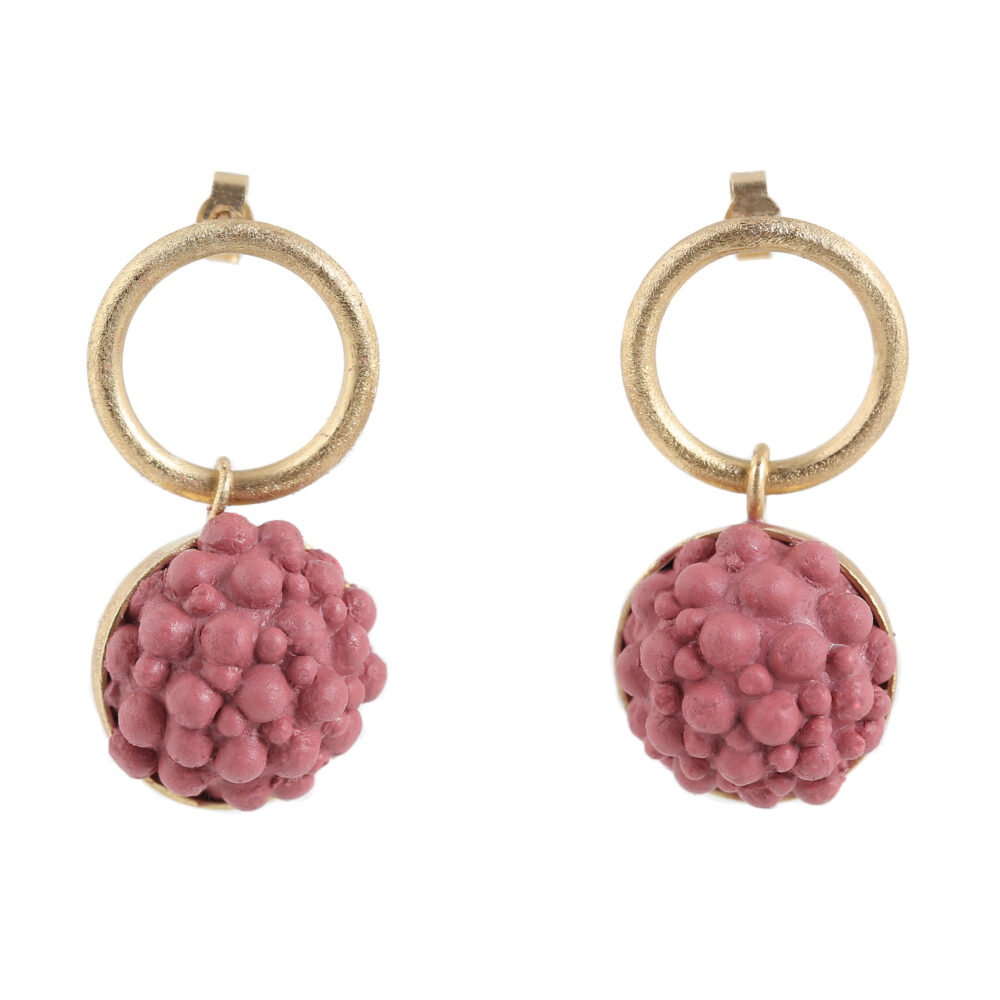 dovile b. / Circular Yellow Gold & Rouge Silicone Sphere Earrings