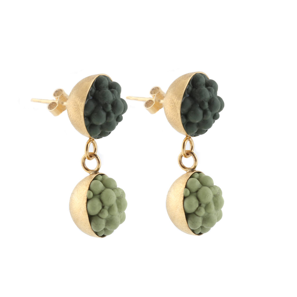 dovile b. / Double Yellow Gold & Gradient Green Silicone Sphere Earrings