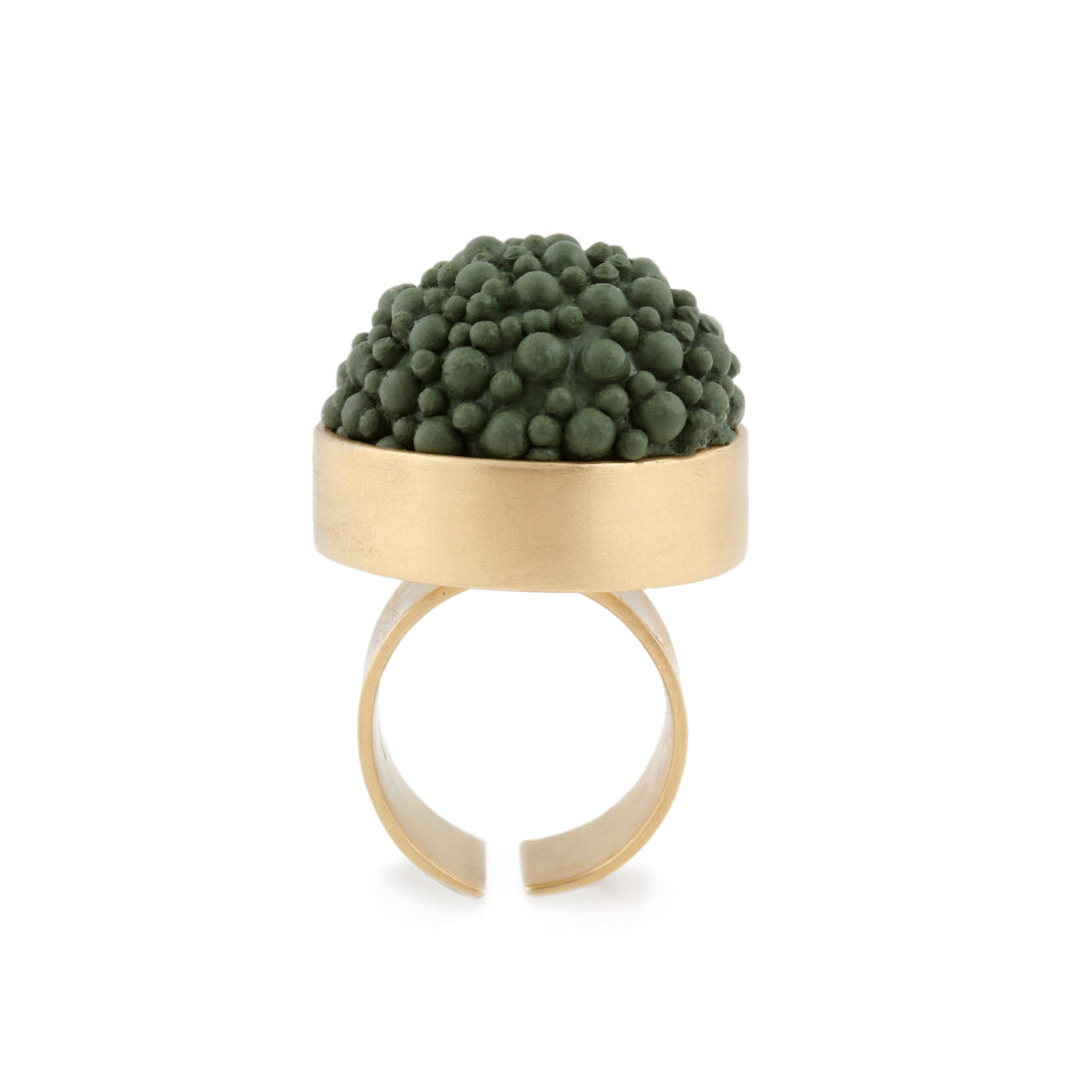 gold and khaki silicone statement ring