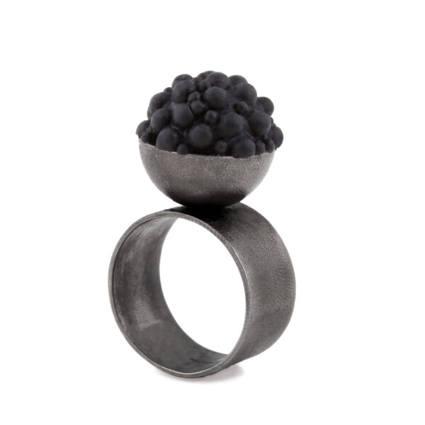 sphere black silicone silver ring