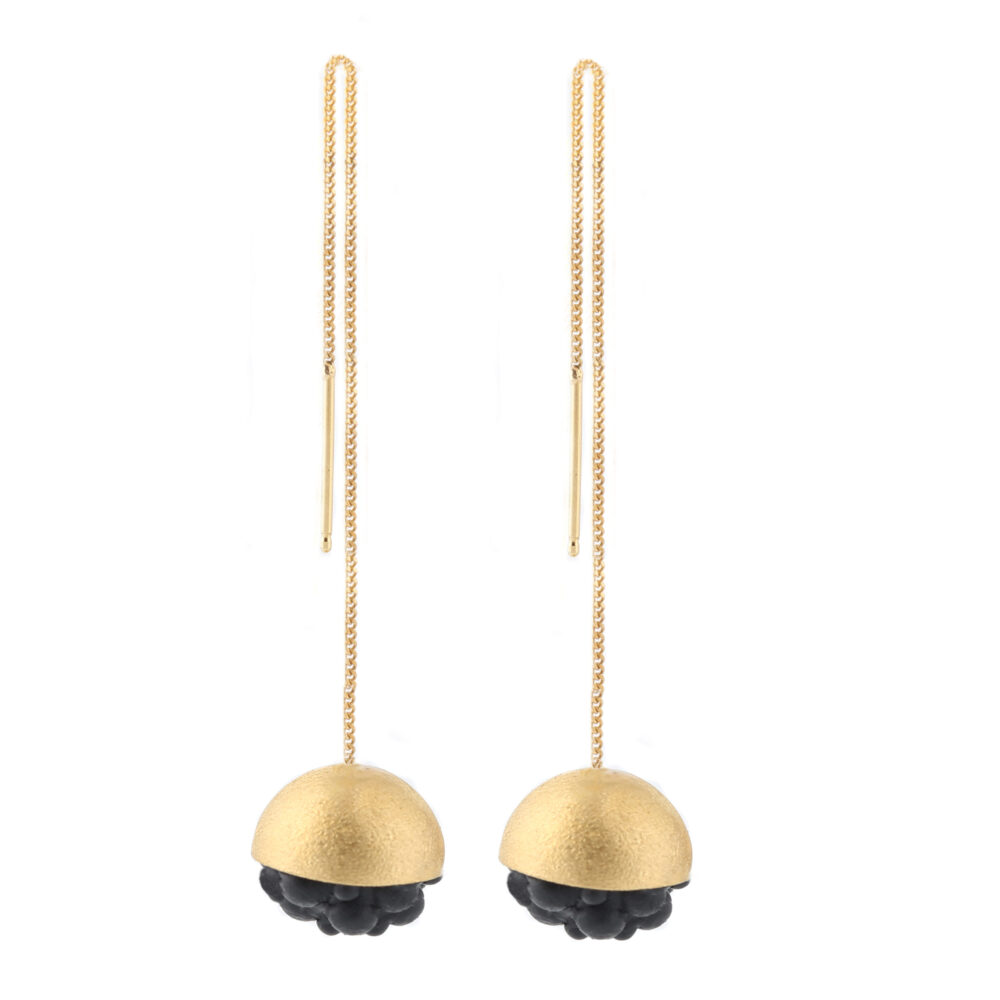 dovile b. / Sphere Black Silicone Silver Threaded Earrings